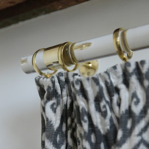 Custom Clear Curtain Pole with Clear Ends - Brass, Nickel or Bronze- Acrylic Curtain Rod