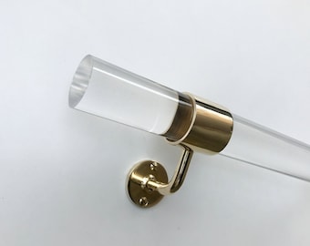 Clear Handrail with Solid Brass Brackets and Clear Ends - Modern Handrail with 38mm Rod