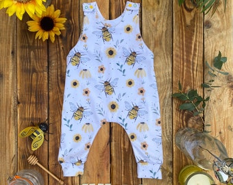 Sunflower Bees Romper, Bee Romper, Sunflower Romper, Summer Romper, Summer Outfit, Newborn to 5yrs Outfit **PRE ORDER**