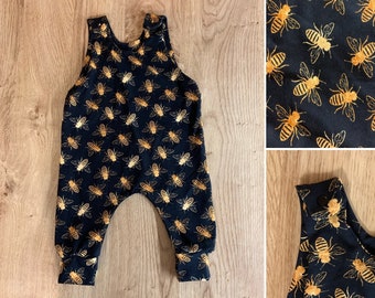 Black and gold bee Romper, Baby Romper, Baby clothing, Toddler Clothing, Animal baby Clothing, bee clothing, bee romper,