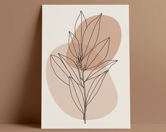 Abstract Botanical Neutral Leaf Wall Art Contemporary Print Minimalist Modern Boho Style Easy Home Print
