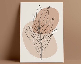 Abstraktes Botanisches Neutrales Blatt Wandkunst Zeitgenössischen Druck Minimalistisch Modern Boho Style Easy Home Print