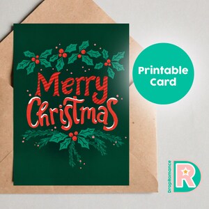Cartão de felicitações IMPRIMÍVEL para Feliz Natal Download instantâneo Imprimir Home Holly Xmax lllustration Botanical Cartão para impressão fácil para download