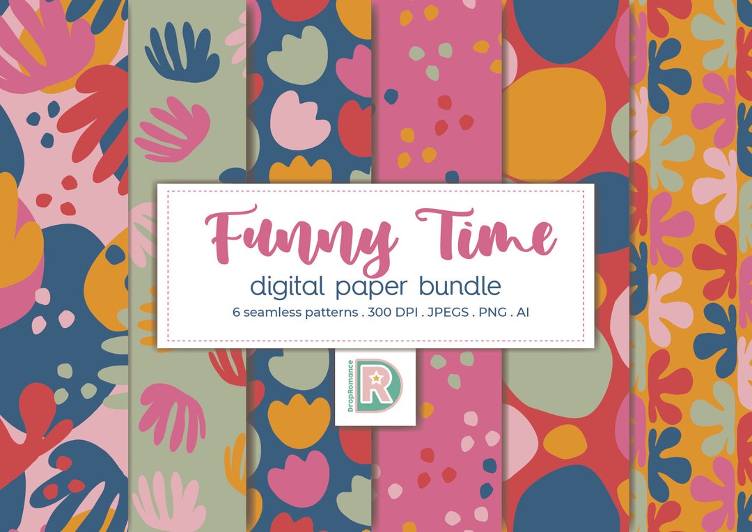 Fun Pappers Funny Time Digital Paper Bundle for Background Modern Scraping ...
