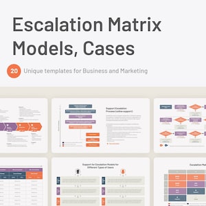 以下が含まれることがあります： ビジネスとマーケティングのためのエスカレーションマトリックスモデルとケースを作成するための20種類のユニークなテンプレートのセットです。テンプレートには、フローチャート、表、図など、さまざまなレイアウトとデザインが用意されています。テンプレートはApple MAC用に設計されています。