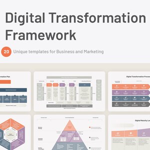 May include: A digital transformation framework with 20 unique templates for business and marketing. The templates are designed for Apple MAC users.