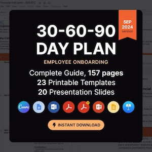 30 60 90 Day Plan Guide, Printable A4 US Worksheet Templates, Presentation Slides Templates