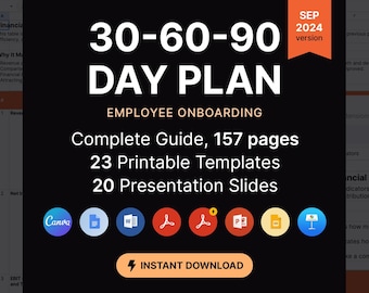 30 60 90 Day Plan Guide, Printable A4 US Worksheet Templates, Presentation Slides Templates