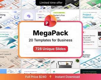 20 Business PowerPoint Templates Bundle, Marketing, Finance, Project Management (Instant Download)