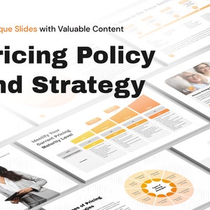 Puede incluir: Una presentación de diapositivas con el título "Política de precios y estrategia" que contiene 27 diapositivas únicas con contenido valioso. Las diapositivas presentan varios gráficos, diagramas y diagramas relacionados con las estrategias de precios.