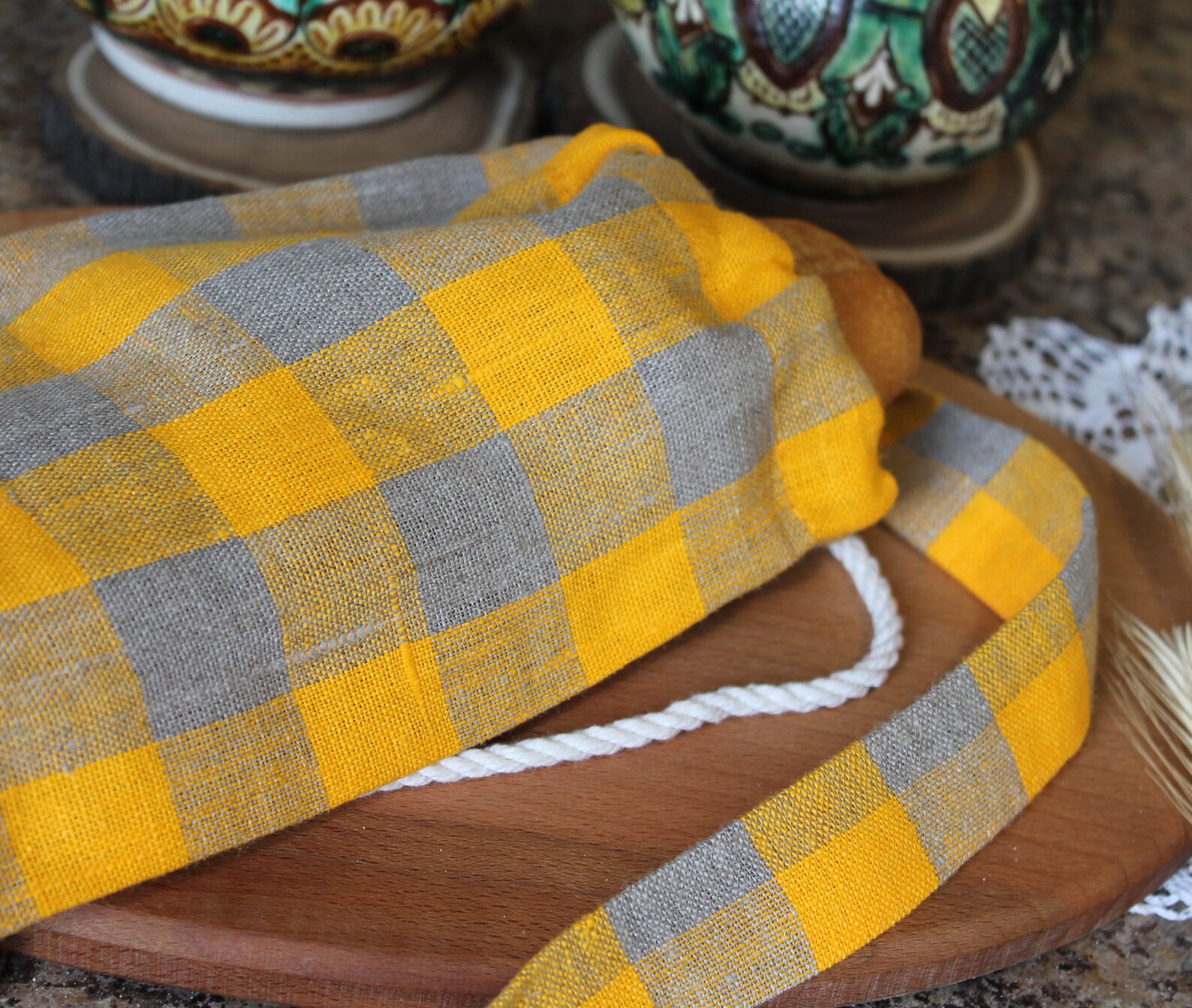 yellow plaid bag
