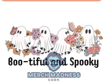 Retro Halloween Ghost Art Print: Boho Floral PNG Design (Digital Download)