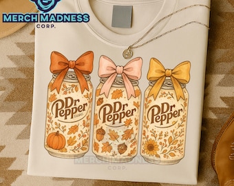 Soda Can PNG, Dr Pepper Fall Shirt Design, Coquette Autumn Artwork