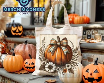 Floral Pumpkin PNG, Boho Plaid Bow Clipart, Vintage Autumn Sublimation (Digital Download)