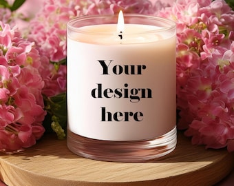 Kerzen Mockup rosa Hintergrund, Kerze Mockup Glas, Sommerkerzen Mockup, Kerze Mockup mit Blumen, Kerze Mockup rosa, Kerze Mockup,