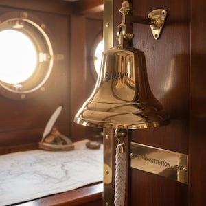 Personalized brass ship bell, engraved, nautical wall bell, rope pull