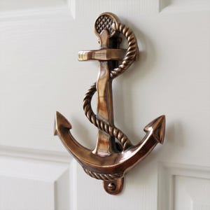 Antique Brass Anchor Door Knocker, Nautical Door Knocker with Backplate, Marine Coastal Door Hardware, Decorative Anchor Door Handle