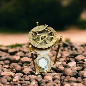 Vintage Messing Sanduhr Kompass, Schreibtisch Dekor Bild 4