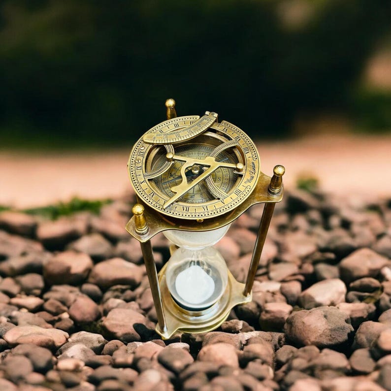 Vintage Messing Sanduhr Kompass, Schreibtisch Dekor Bild 4