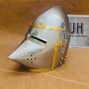 Mittelalterlicher 18ga Sack Larp Mittelalter Helm | Wikinger Helm | alter Helm-Replik | tragbarer Helm | am besten für Halloween festlich | SKALARP