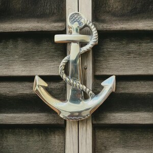 Solid Brass Anchor Door Knocker: Nautical Coastal Entryway Hardware