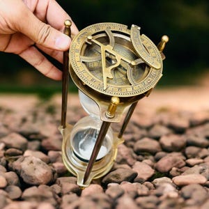 Vintage Messing Sanduhr Kompass, Schreibtisch Dekor Bild 1