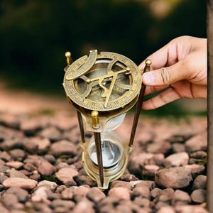 Vintage Messing Sanduhr Kompass, Schreibtisch Dekor Bild 6