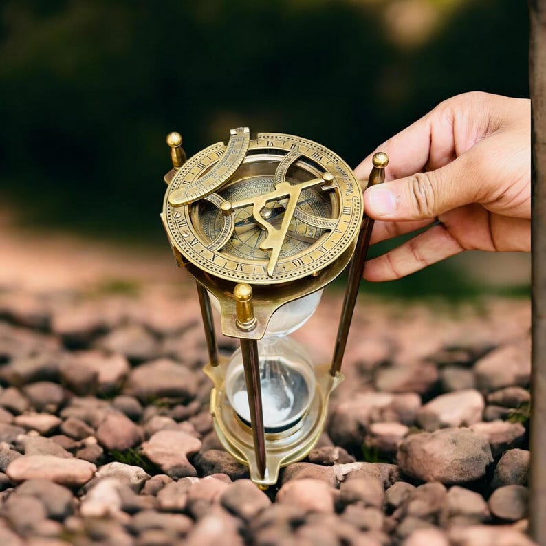 Vintage Messing Sanduhr Kompass, Schreibtisch Dekor Bild 6