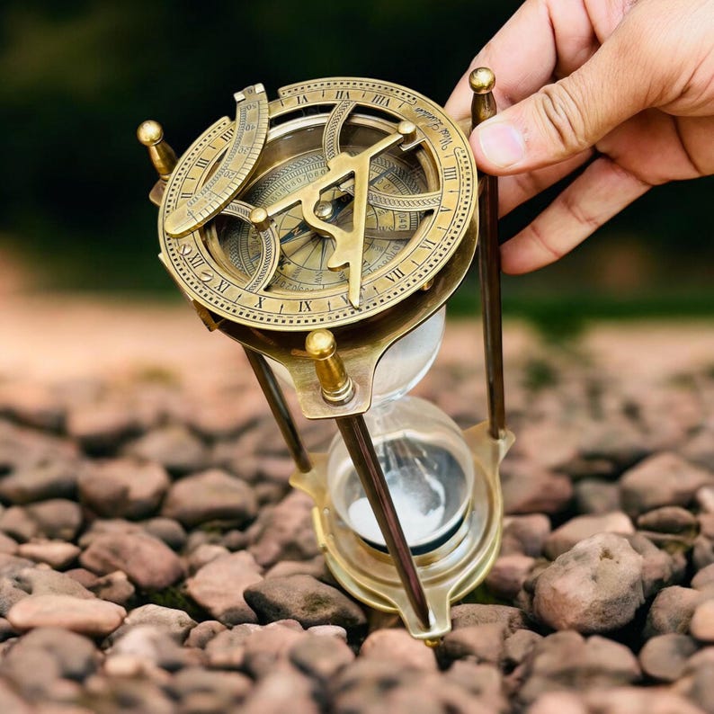 Vintage Messing Sanduhr Kompass, Schreibtisch Dekor Bild 7