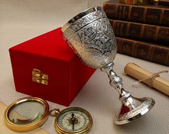 Silberner Kelch | Vintage Trinkkelch | Handgefertigter Silber Becher für Wein & Bar Dekor