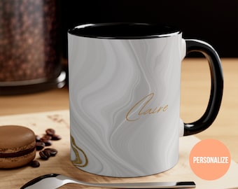 Personalized White Gold Marble Mug: Custom Name Coffee Cup