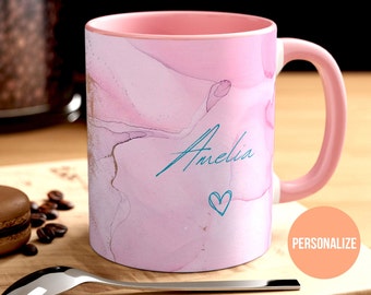 Custom Pink Marble Coffee Mug: Personalized Name Mug