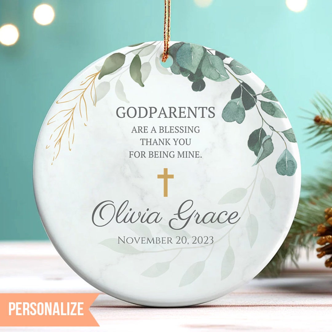 Personalized Godparents Ceramic Ornament, Godchild Christmas Ornament