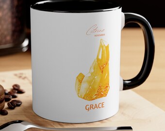 Personalized Citrine Birthstone Mug: Custom November Coffee Cup