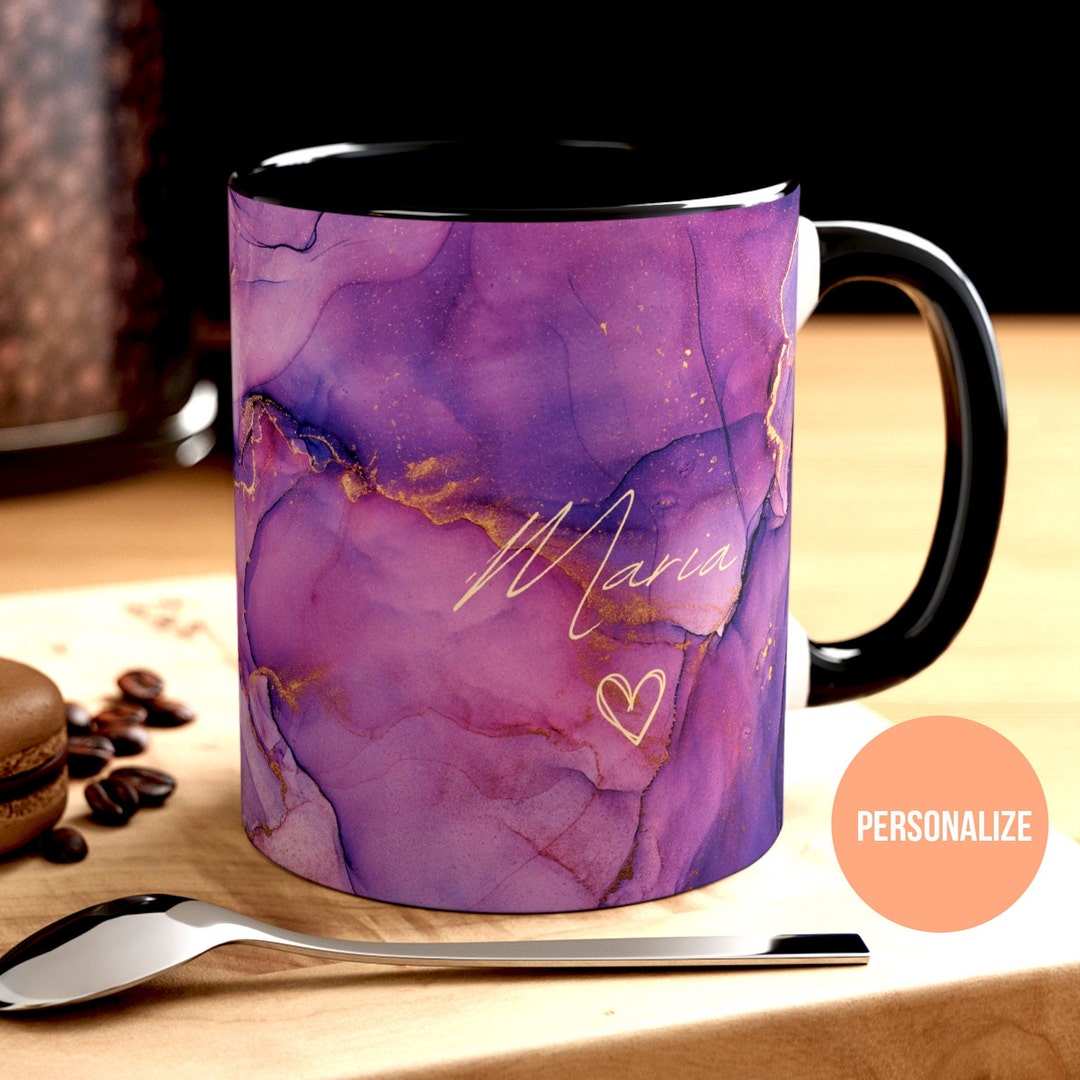 Custom Purple Gold Marble Mug, Personalized Marble Coffee Cup, Custom
