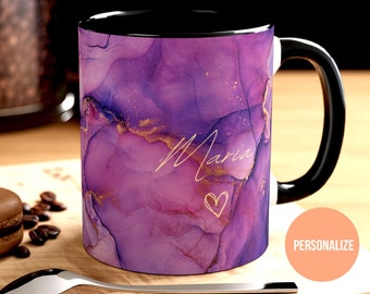 Custom Purple Gold Marble Mug: Personalized Coffee Cup