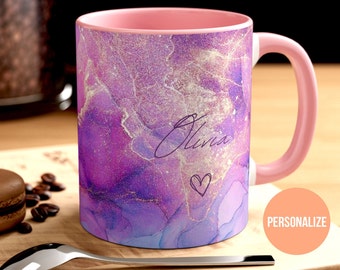 Custom Pink Gold Marble Mug, Personalized Marble Coffee Cup, Custom Name Mug, Colorful Marble Mug, Mug Gift For Her