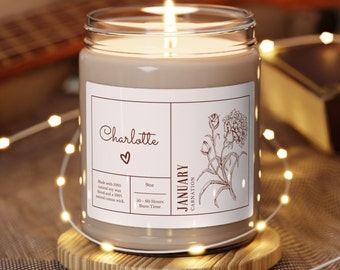 Personalized Birth Flower Candle Gift, January Birth Flower, Scented Soy Candle, Custom Birth Month Gift, January Birthday Gift