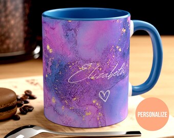 Custom Purple Marble Coffee Mug: Personalized Name Gift
