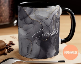 Custom Black Gold Marble Mug: Personalized Coffee Cup