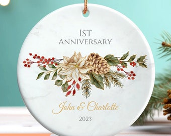Personalized Anniversary Christmas Ornament, Wedding Anniversary Ornament, Custom Anniversary Ornament, Anniversary Christmas Gift