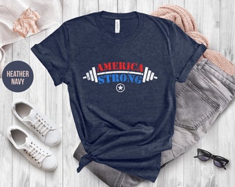 America Strong T-Shirt: Patriotic USA Weightlifting Design
