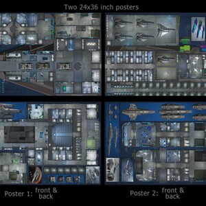 Trinity - integrated carrier: starship poster map set. Deckplans for Starfinder, the Star Wars RPG, Traveler and other sci-fi games.