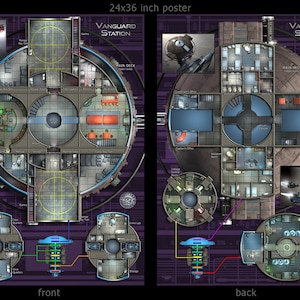 Vanguard Station - listening post: starship poster map. Deckplans for Starfinder, Star Wars, Traveler and other sci-fi games.
