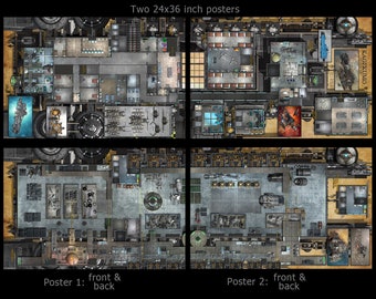 Kagekumo - salvage ship: poster map set. Starship deckplans for Starfinder, Star Wars, Traveler and other sci-fi games.