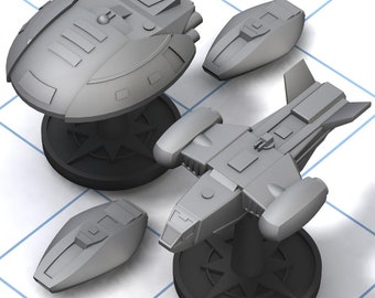 Valhalla, Pilgrim, & Fairlane 4000: starship miniatures