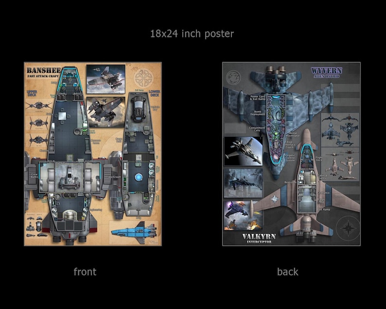Inercepter Lay Out Banshee Set: Half-size Poster Spaceship Deckplans for Dark Matter and ...