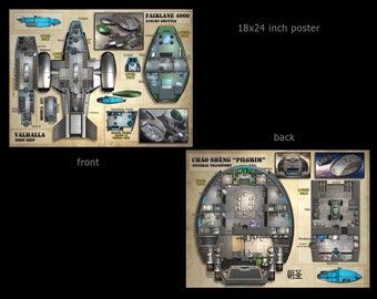 Valhalla, Pilgrim, & Fairlane 4000: half-size poster spaceship deckplans for GURPS Space and other sci-fi games