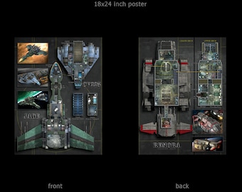 Jade, Remora, & CV225: starship poster maps. Deckplans for Starfinder, the Star Wars RPG, Traveler and other sci-fi games.