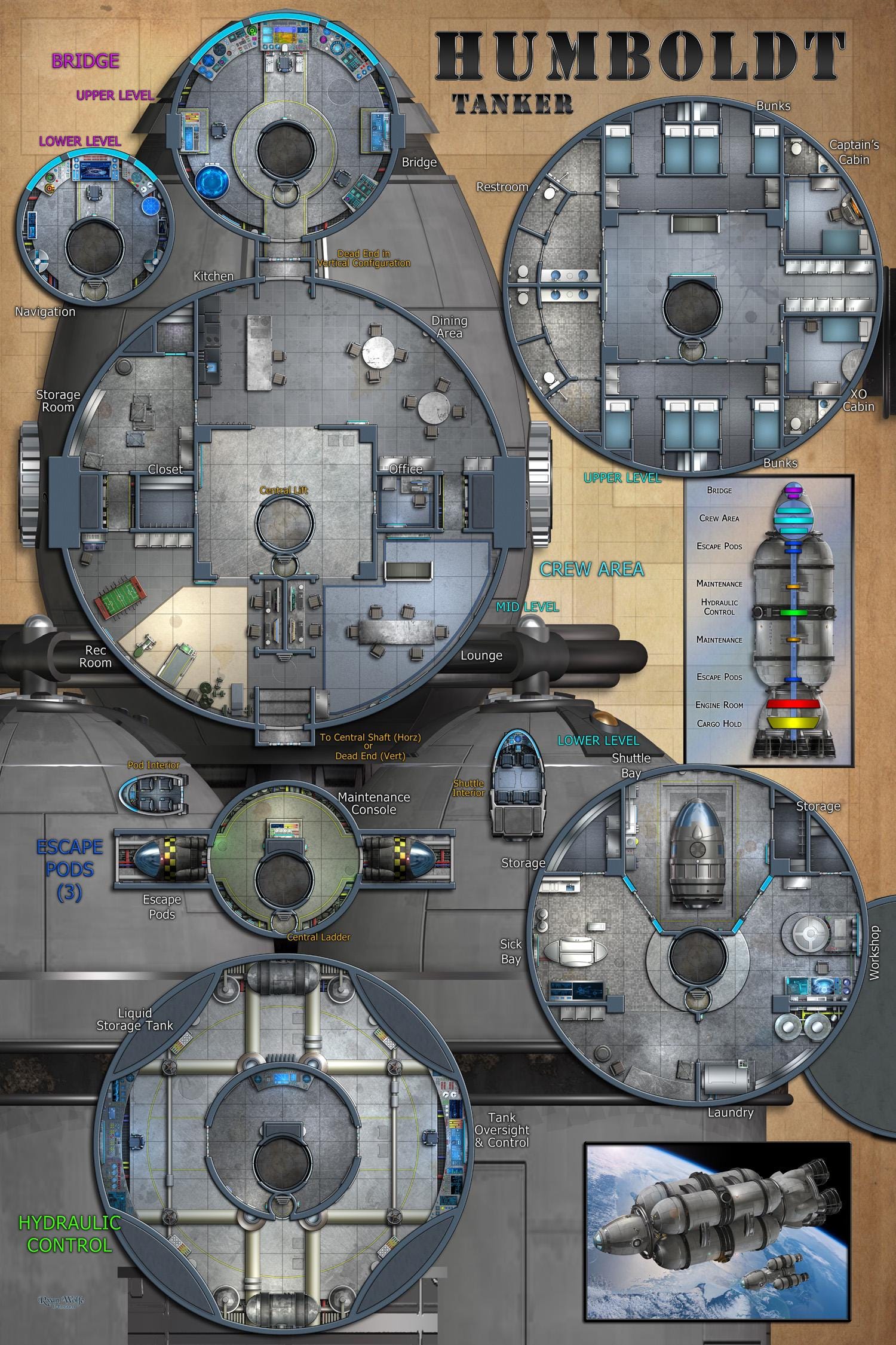 Spacemaster Rpg Map Humboldt - Tanker: Spaceship Poster Maps for Spacemaster and Other Sci ...